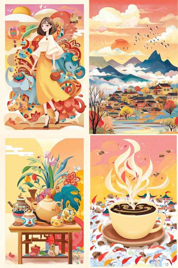Whimsical Asian-Inspired Art Collection