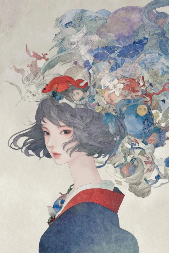 Ethereal Dreams in Ink and Watercolor - Image 1