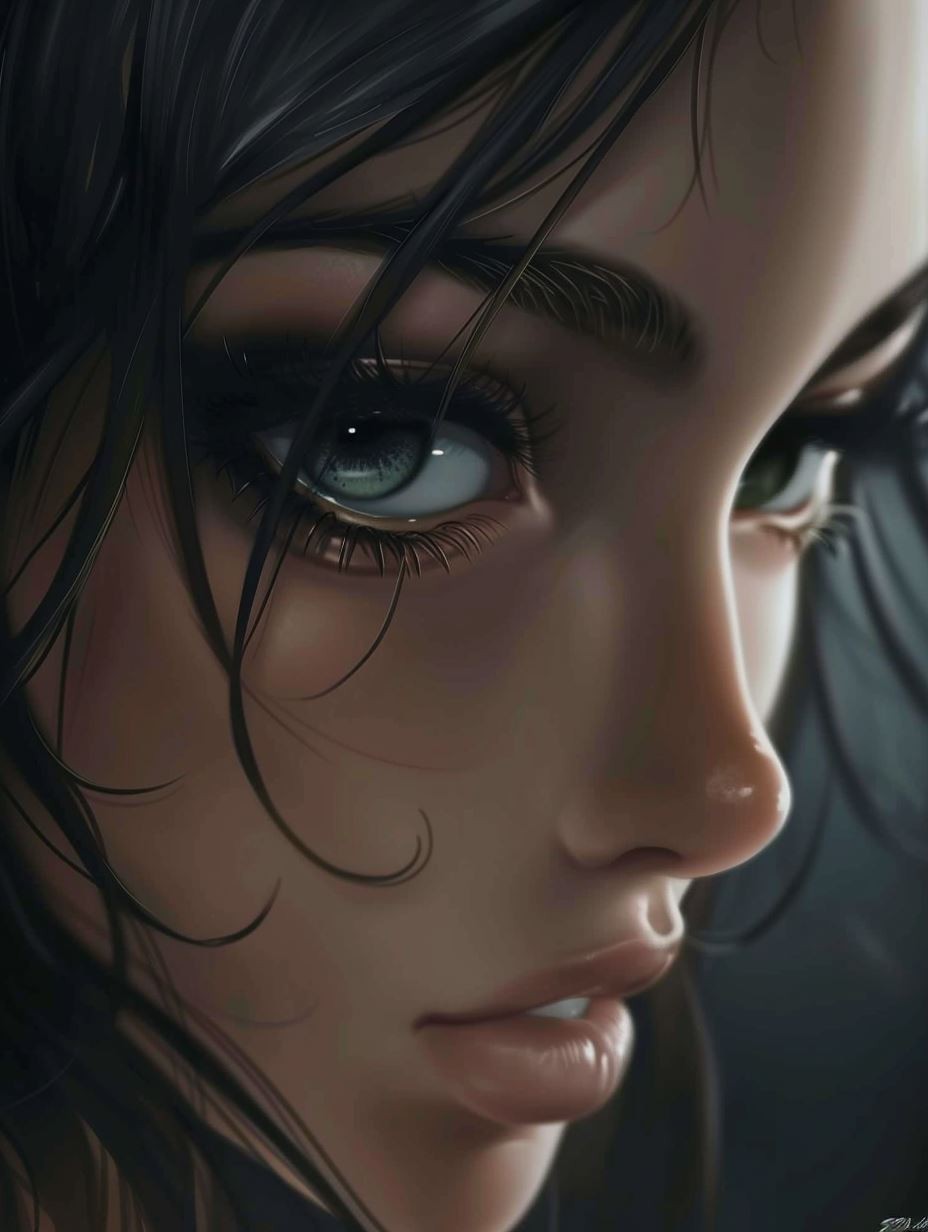 Melancholy Gaze in Dark Ink - Image 3