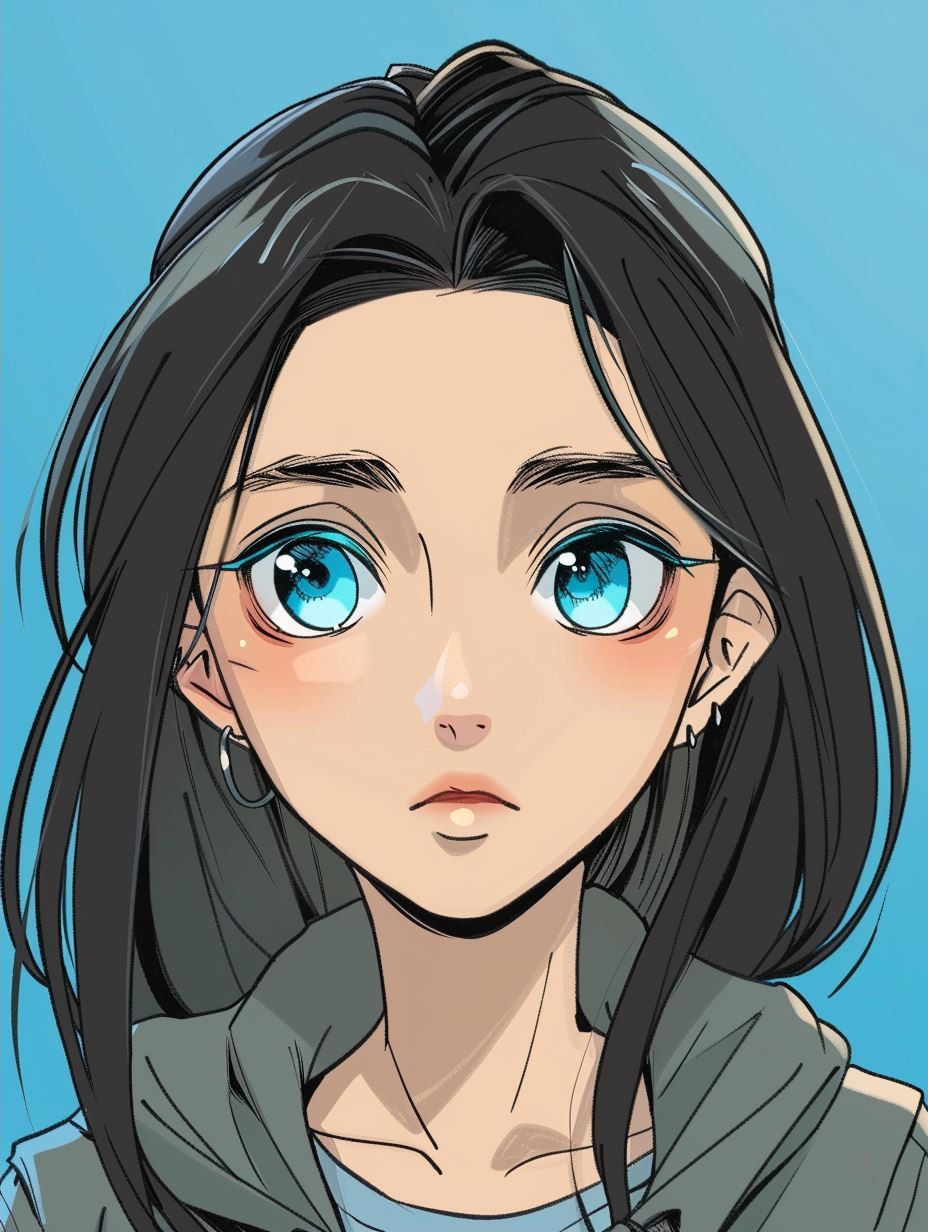 Azure Gaze: Anime Girl Portrait Study - Image 2