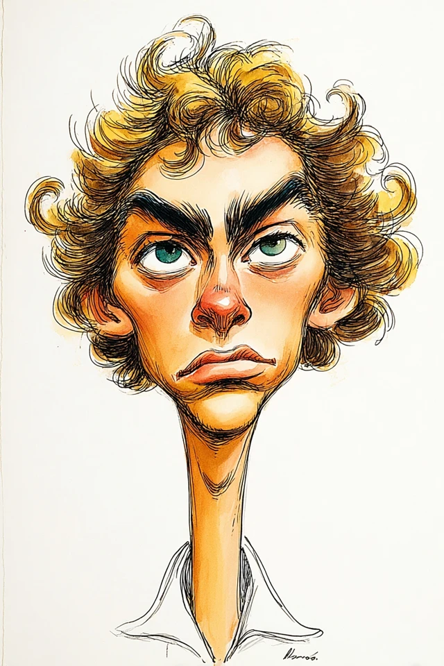 Whimsical Curly Caricature - Image 1