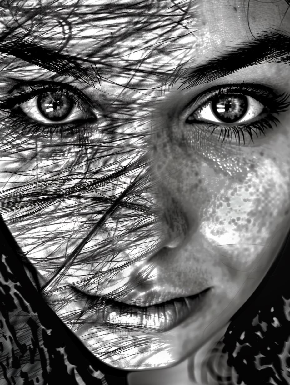 Monochrome Gaze Through Strands - Image 1