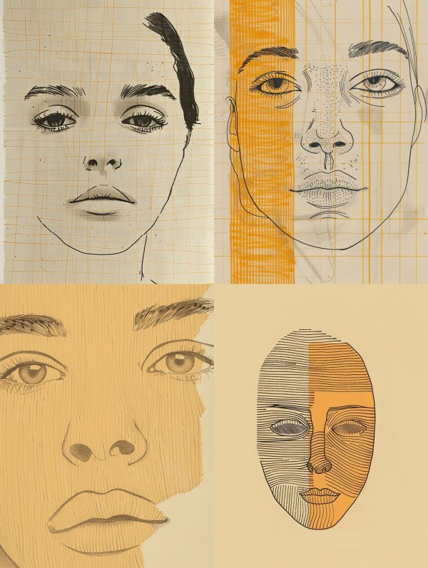 Minimalist Ink Portrait on Grid