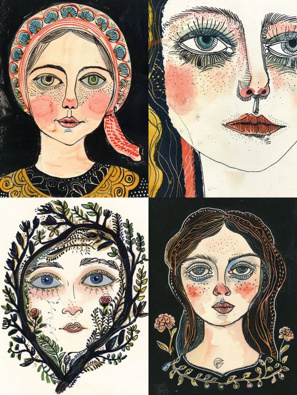 Ethereal Folk Art Portraits
