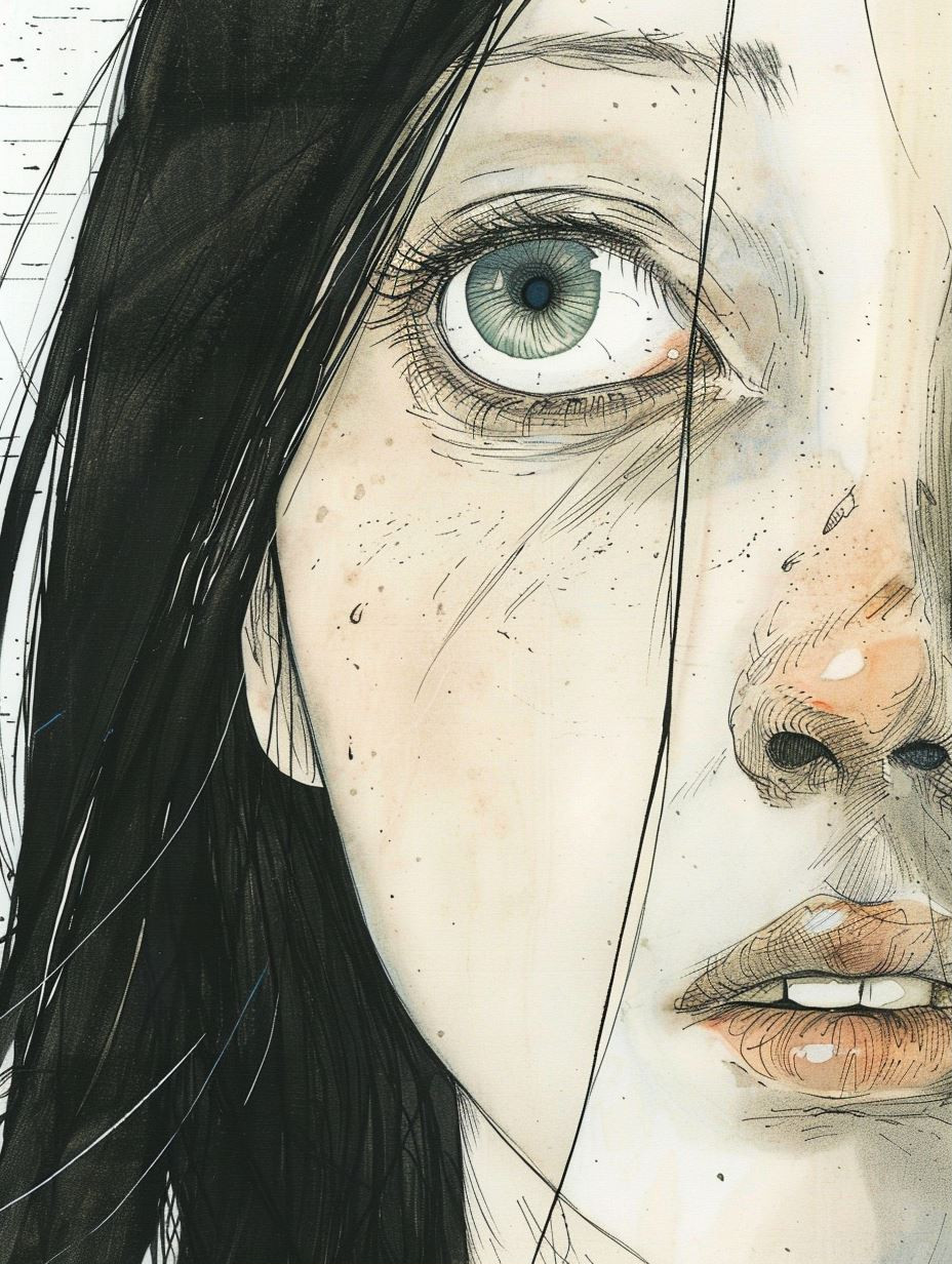 Melancholy Gaze in Watercolor - Image 1