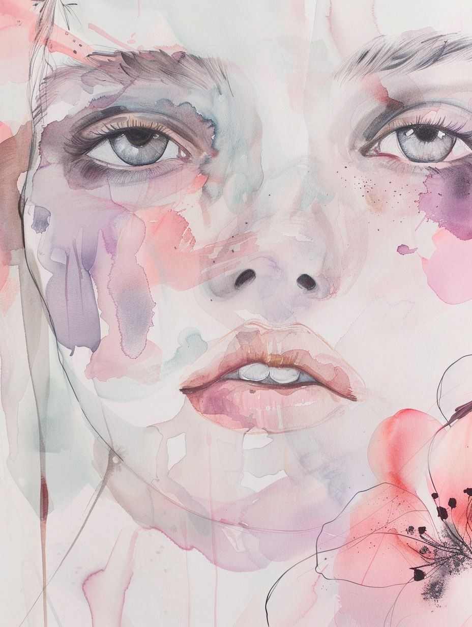 Ethereal Watercolor Floral Portrait - Image 2