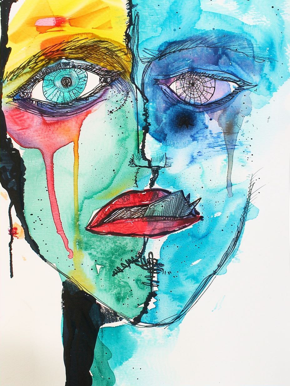 Abstract Watercolor Neon Portrait - Image 2