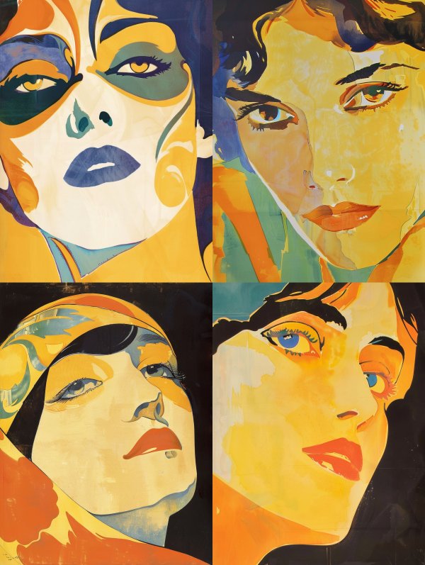 Vibrant Quad Portrait of Stylized Women