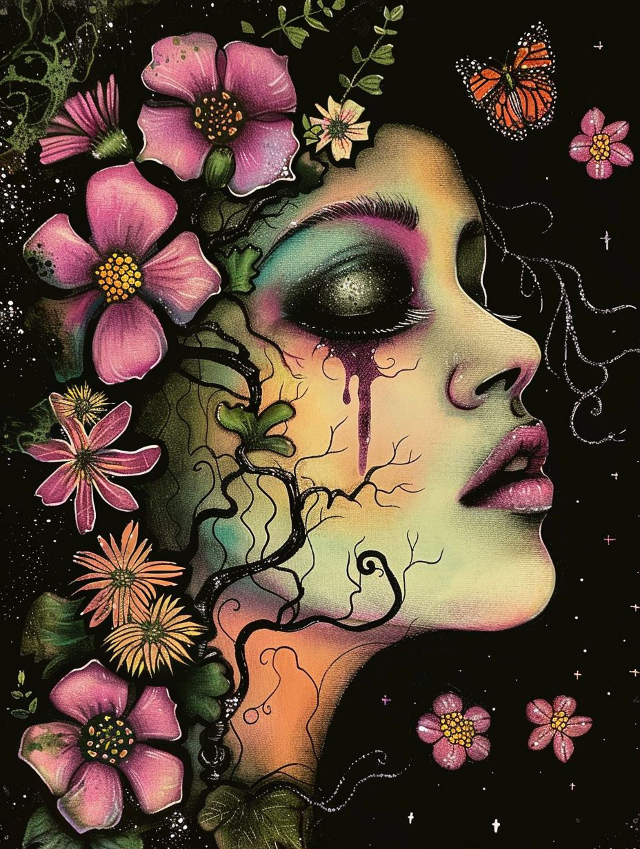 Floral Melancholy in Cosmic Night - Image 1