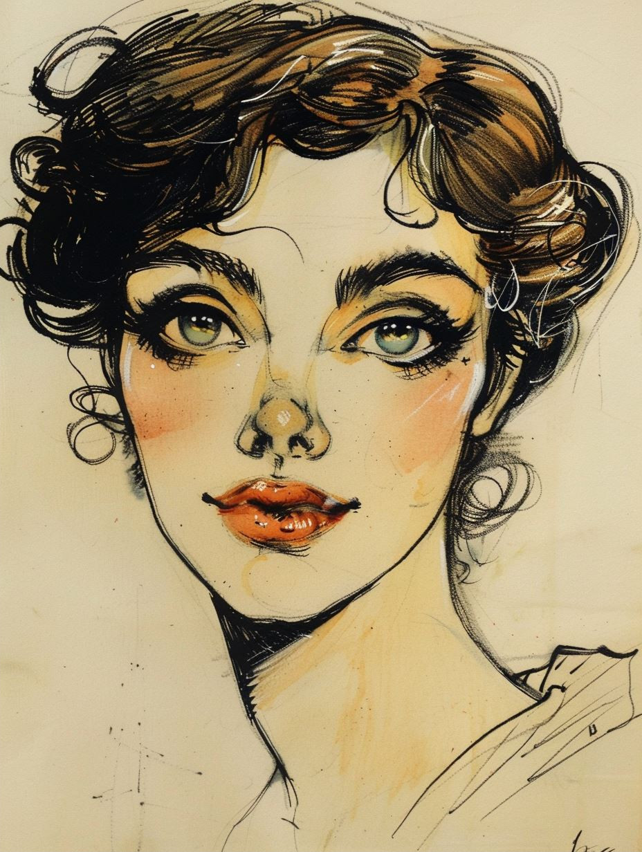 Elegant Ink and Watercolor Portrait - Image 2