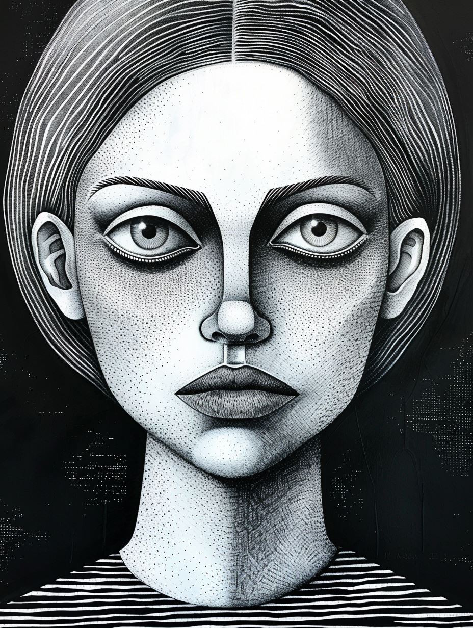 Monochrome Stipple Portrait Study - Image 1