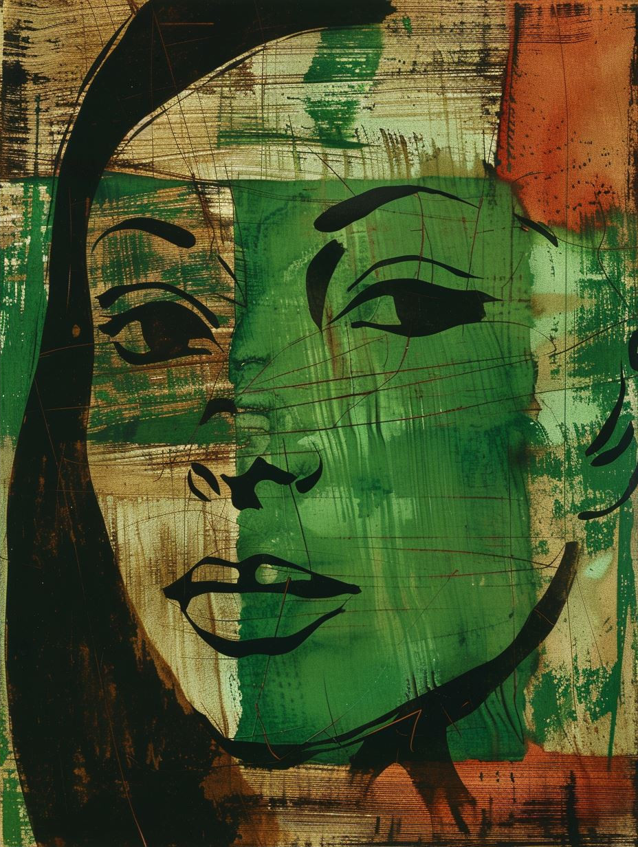 Abstract Faces in Green and Orange - Image 2