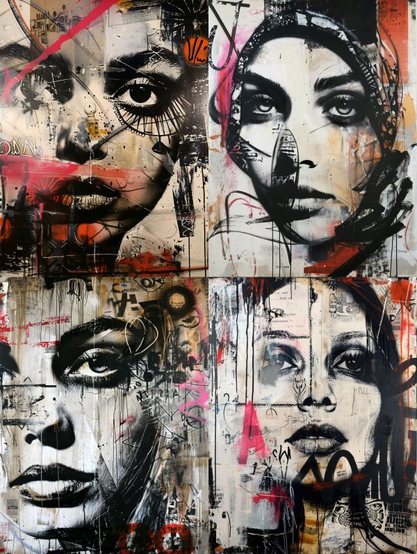 Fragmented Gazes in Mixed Media