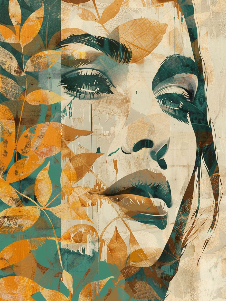 Abstract Teal and Amber Portrait - Image 2