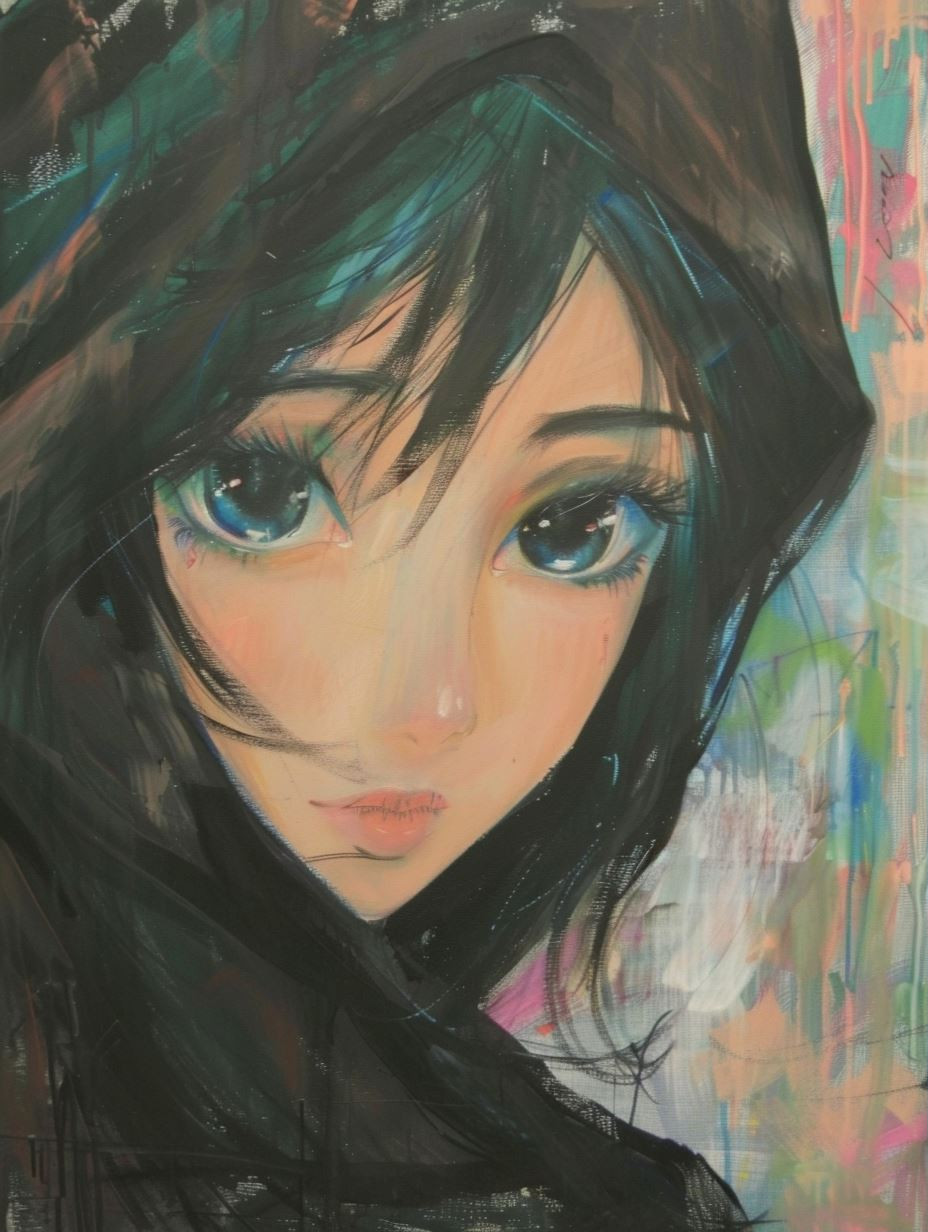 Melancholy Gaze in Dark Hues - Image 1