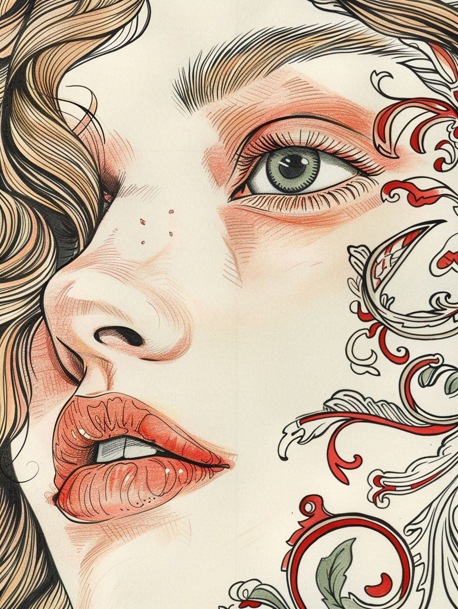 Floral Ink Portrait Study - Image 4