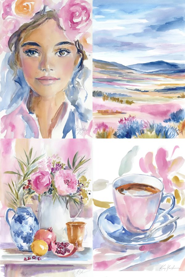 Watercolor Dreams: A Four-Piece Art Collection