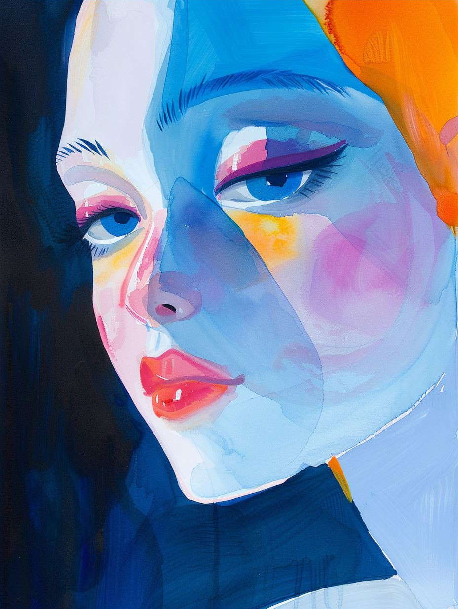 Ethereal Blue Watercolor Portraits - Image 4