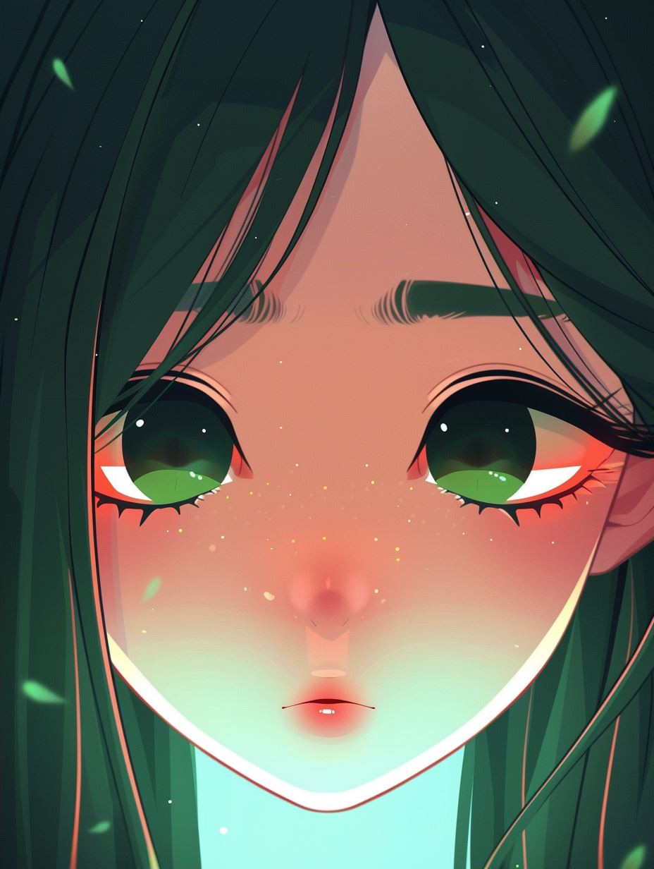 Emerald Gaze: Anime Girl Portraits - Image 2
