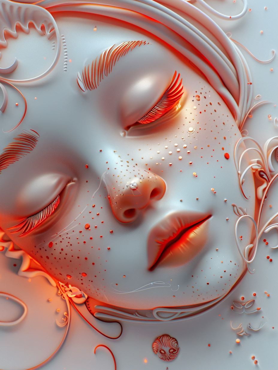 Ethereal Crimson Sculpted Faces - Image 1