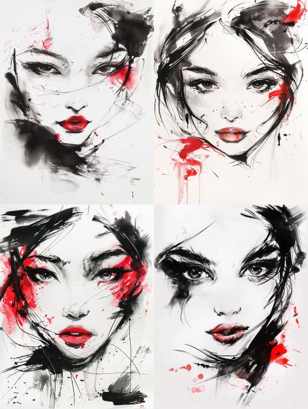 Abstract Ink Portraiture in Red
