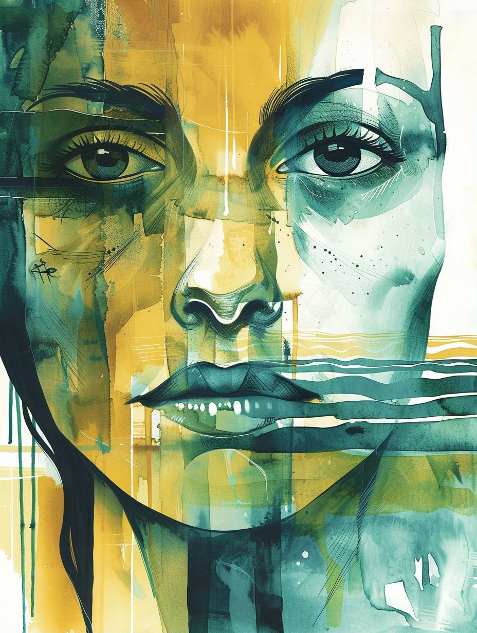 Ethereal Teal and Gold Portrait - Image 1