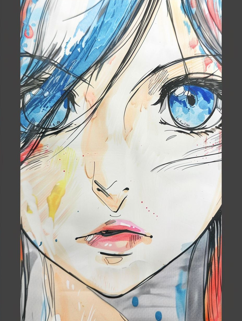 Melancholic Ink Anime Portrait - Image 4