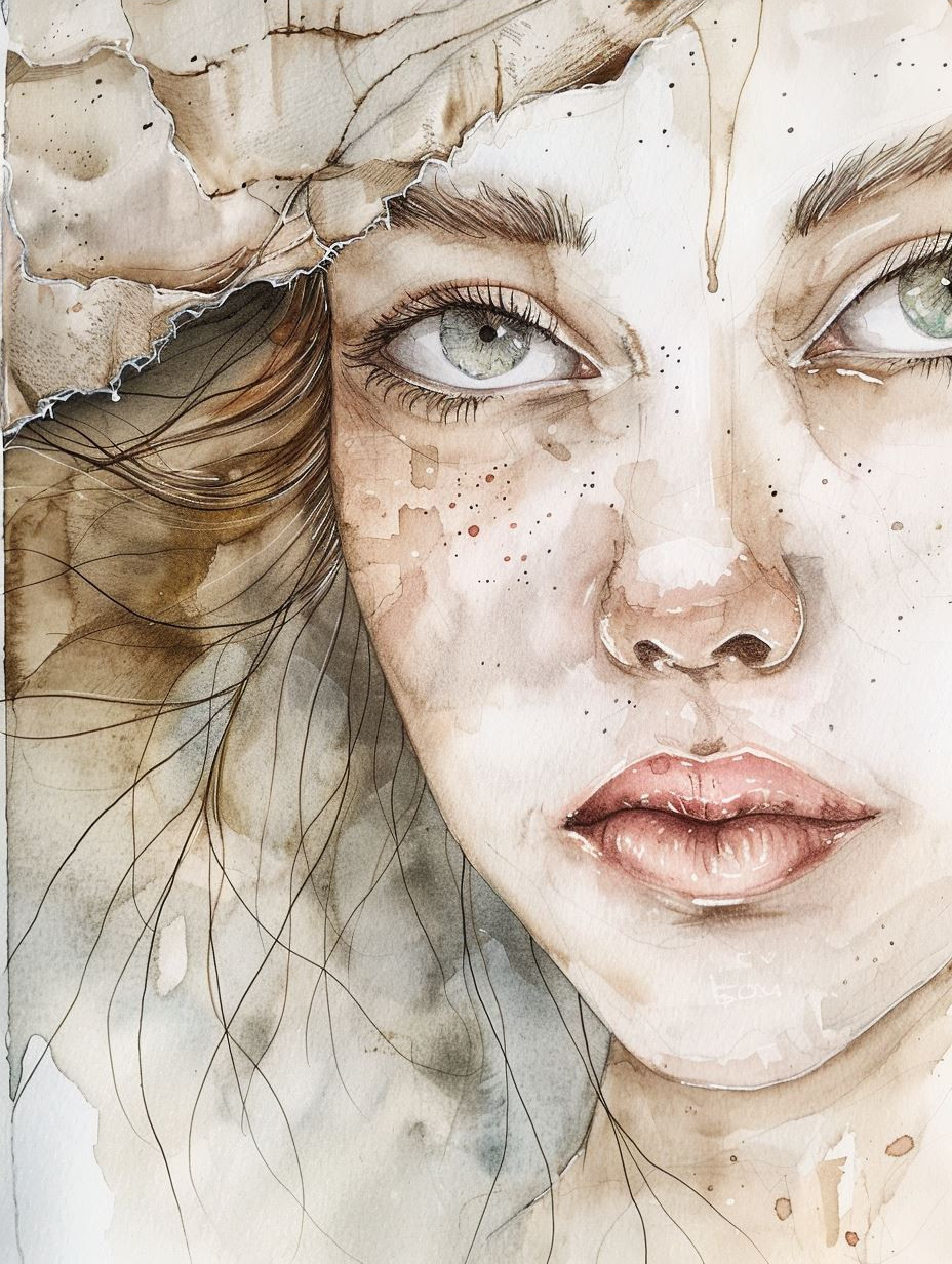 Ethereal Gaze Watercolor Portraits - Image 4