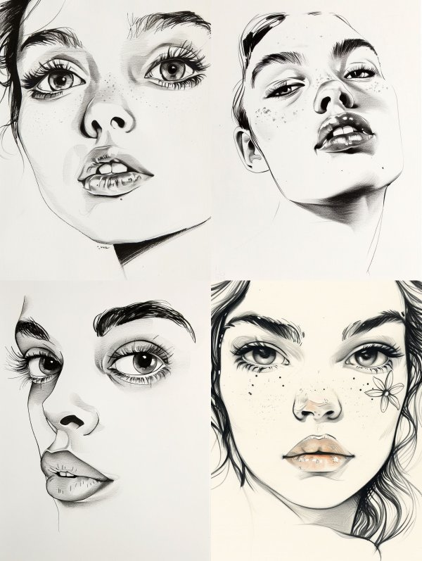 Ethereal Gaze: Charcoal Portrait Studies