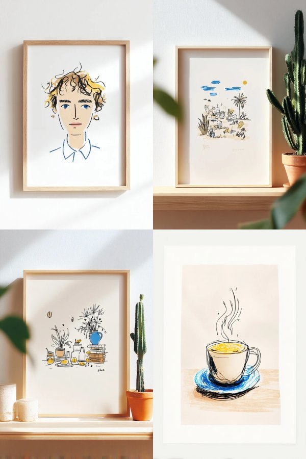 Whimsical Ink and Watercolor Art Prints