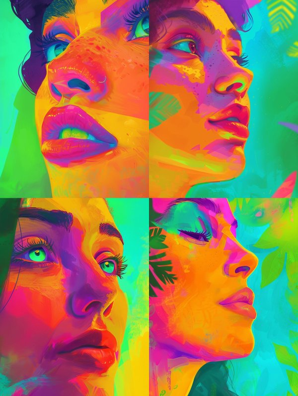 Neon Dreams: A Quad-Panel Portrait