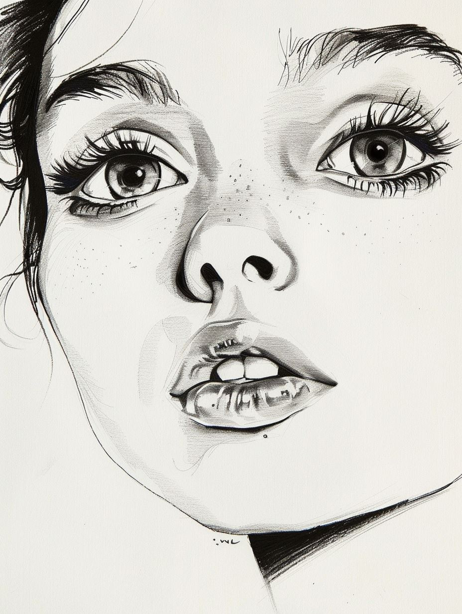 Ethereal Gaze: Charcoal Portrait Studies - Image 1