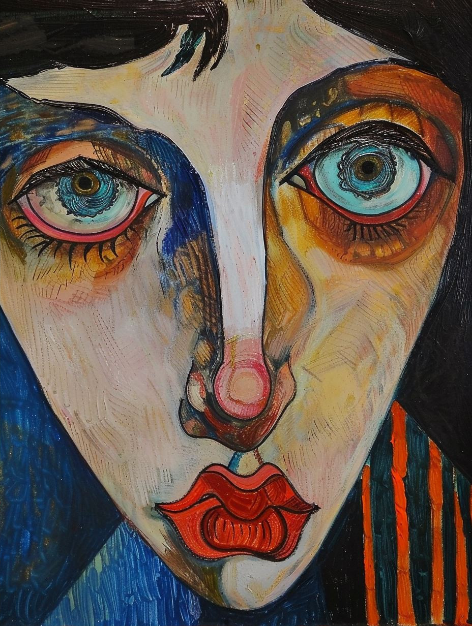 Modernist Portrait in Bold Crimson - Image 2