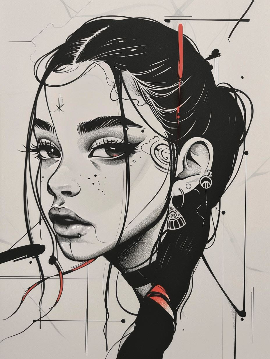 Melancholic Ink Portrait Series - Image 1