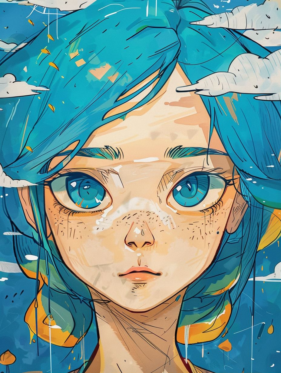 Azure Visions: A Digital Portrait Study - Image 1