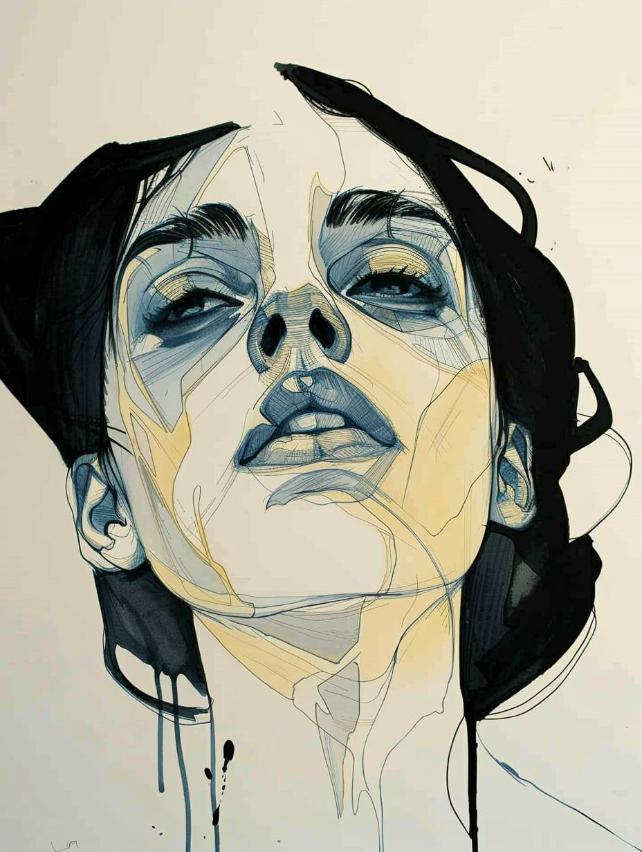 Abstract Ink Portrait in Gold - Image 3