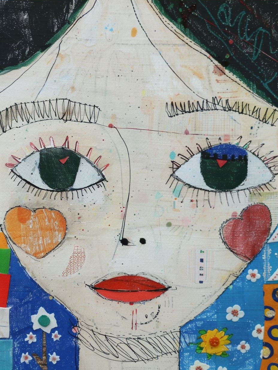 Whimsical Faces in Mixed Media Collage - Image 3