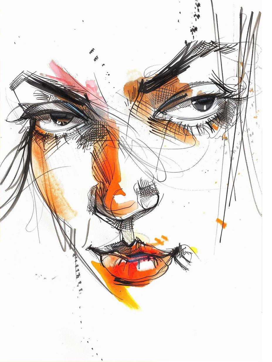 Abstract Ink and Amber Gaze - Image 2