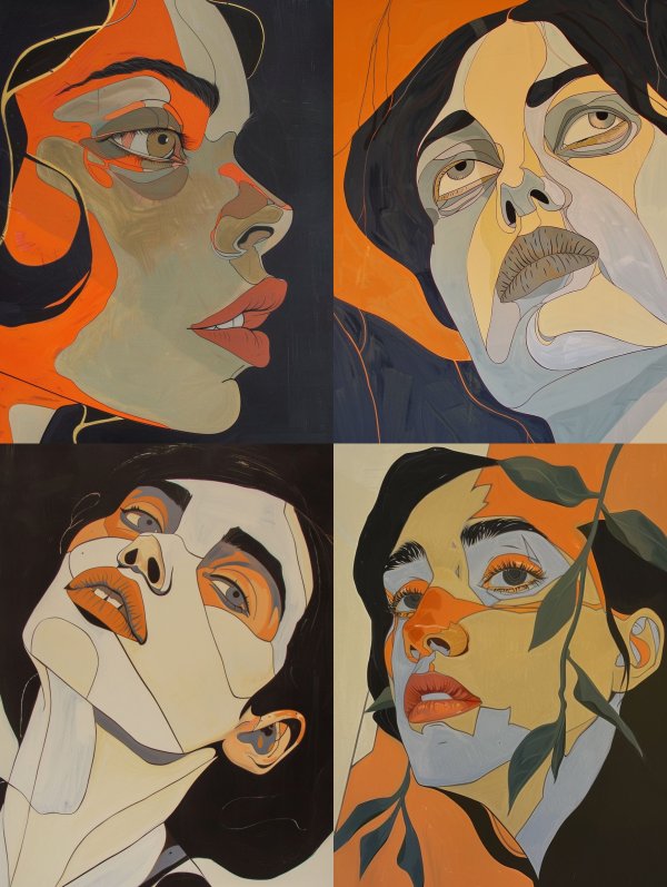 Fragmented Gazes in Orange and Blue
