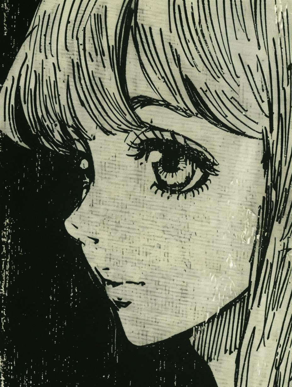 Vintage Noir Manga Portrait - Image 1