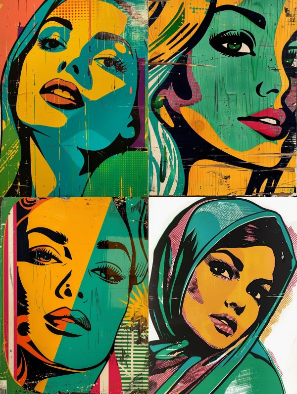 Vibrant Pop Art Women Quadriptych