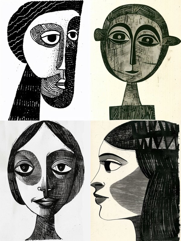 Abstract Monochromatic Linework Portrait
