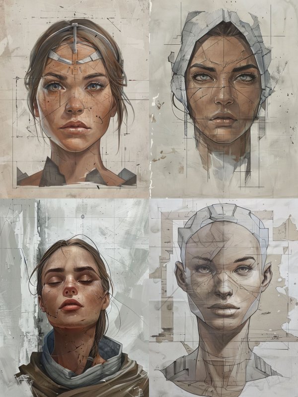 Cybernetic Blueprint Portrait Study