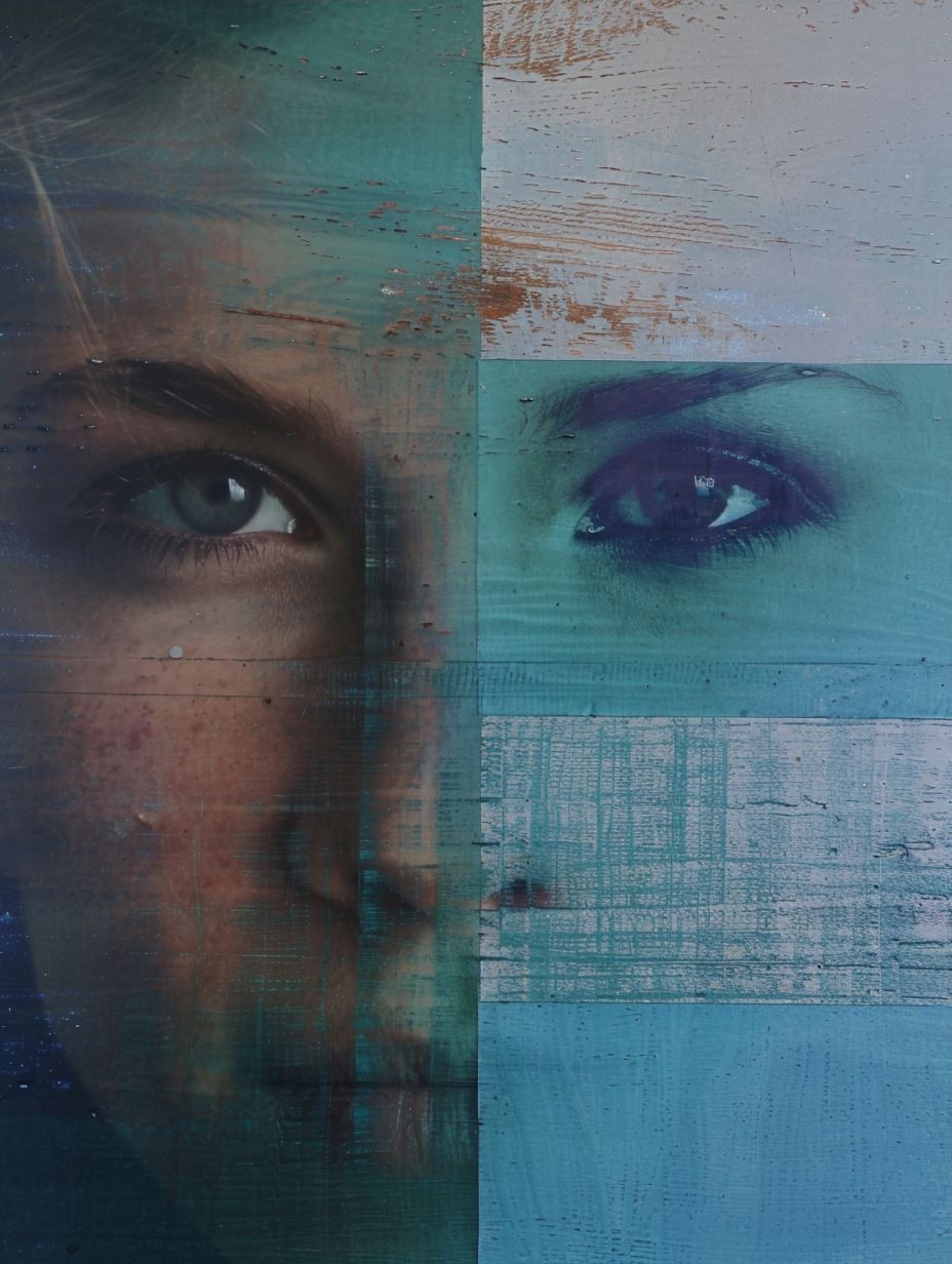 Fragmented Gaze in Distressed Wood - Image 3