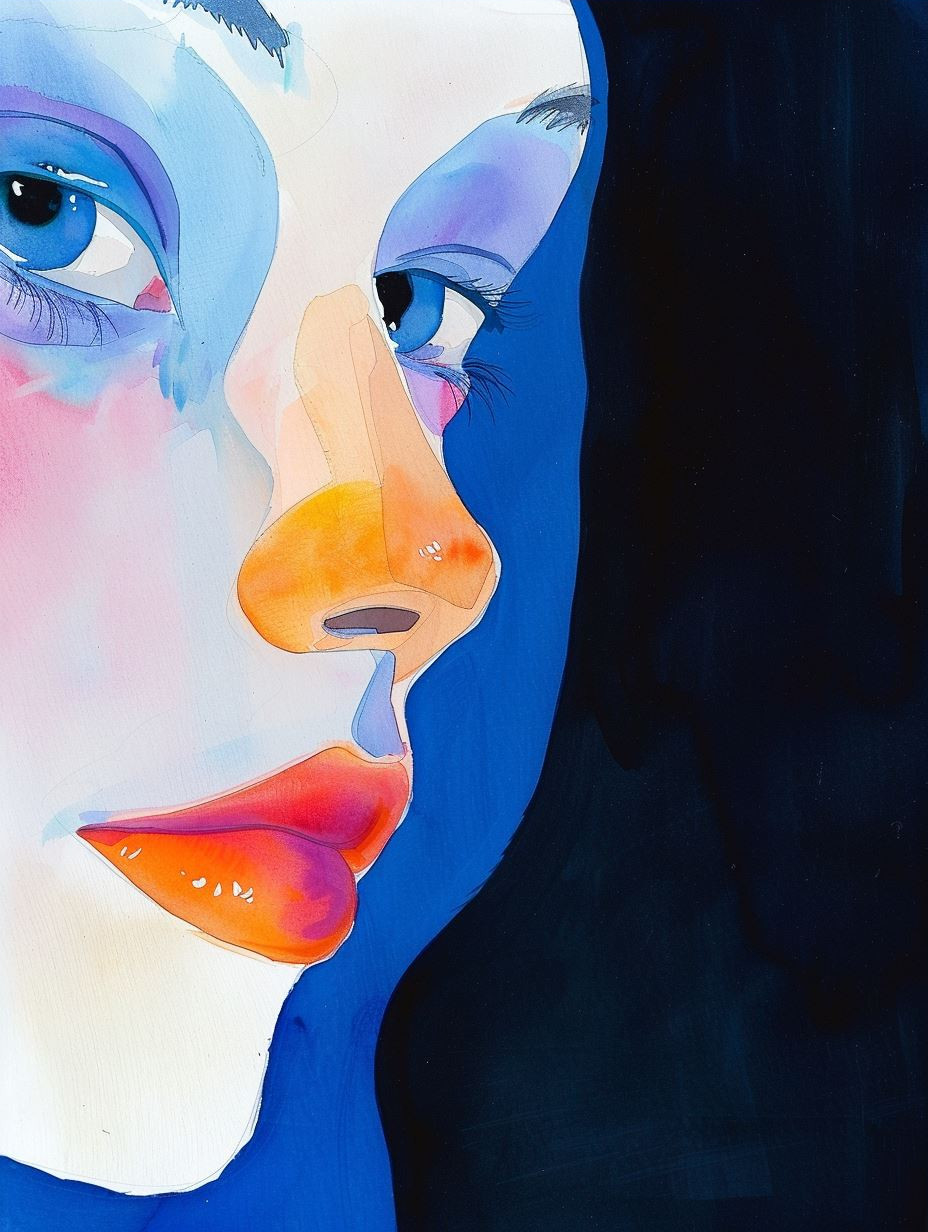 Ethereal Blue Watercolor Portraits - Image 3