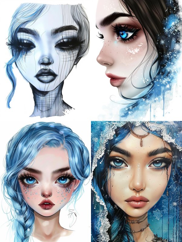 Ethereal Blue Sketch Portrait