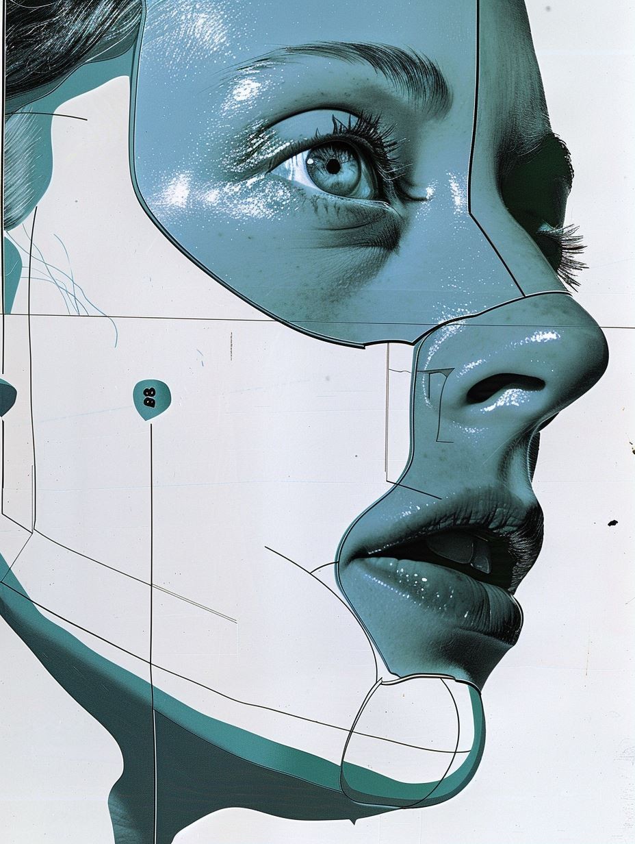 Cyan Blueprint Portrait Study
