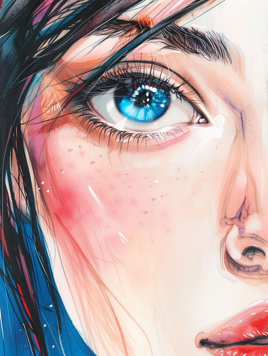 Azure Gaze: Digital Portrait Study - Image 4