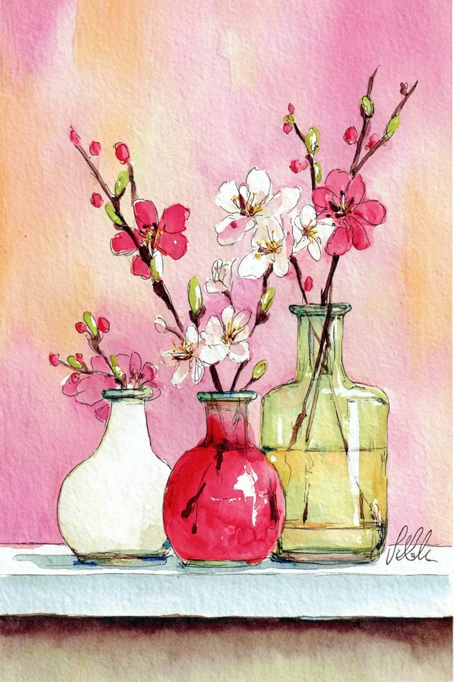 Blossoms and Brews Watercolor Collage - Image 3
