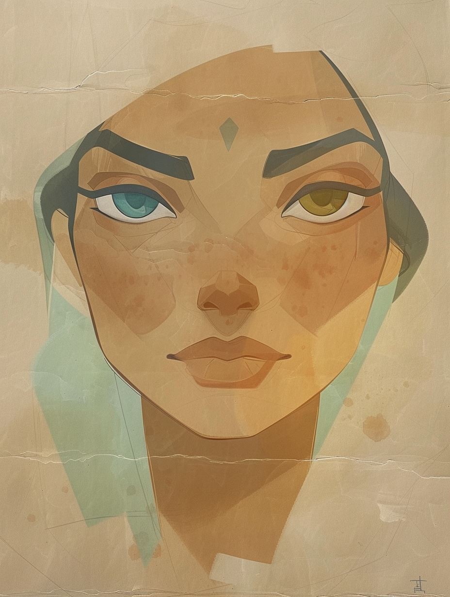 Ethereal Gaze in Aged Parchment - Image 3